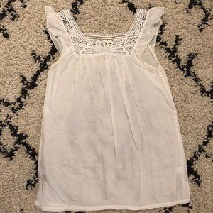 J.Crew White Geo Lace Neck Flutter Sleeve Top - XS